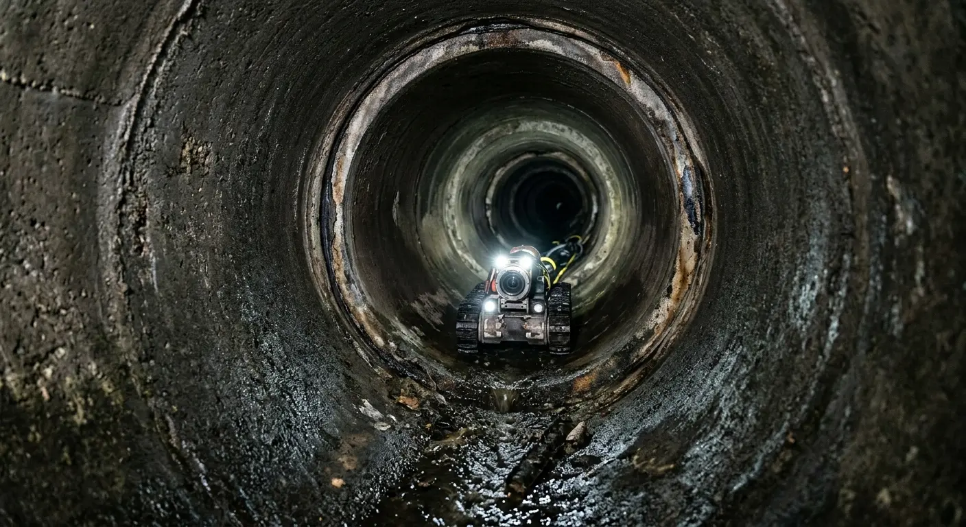 Robotic sewer camera inspecting pipe interior for Drain Snake Service in Schriever